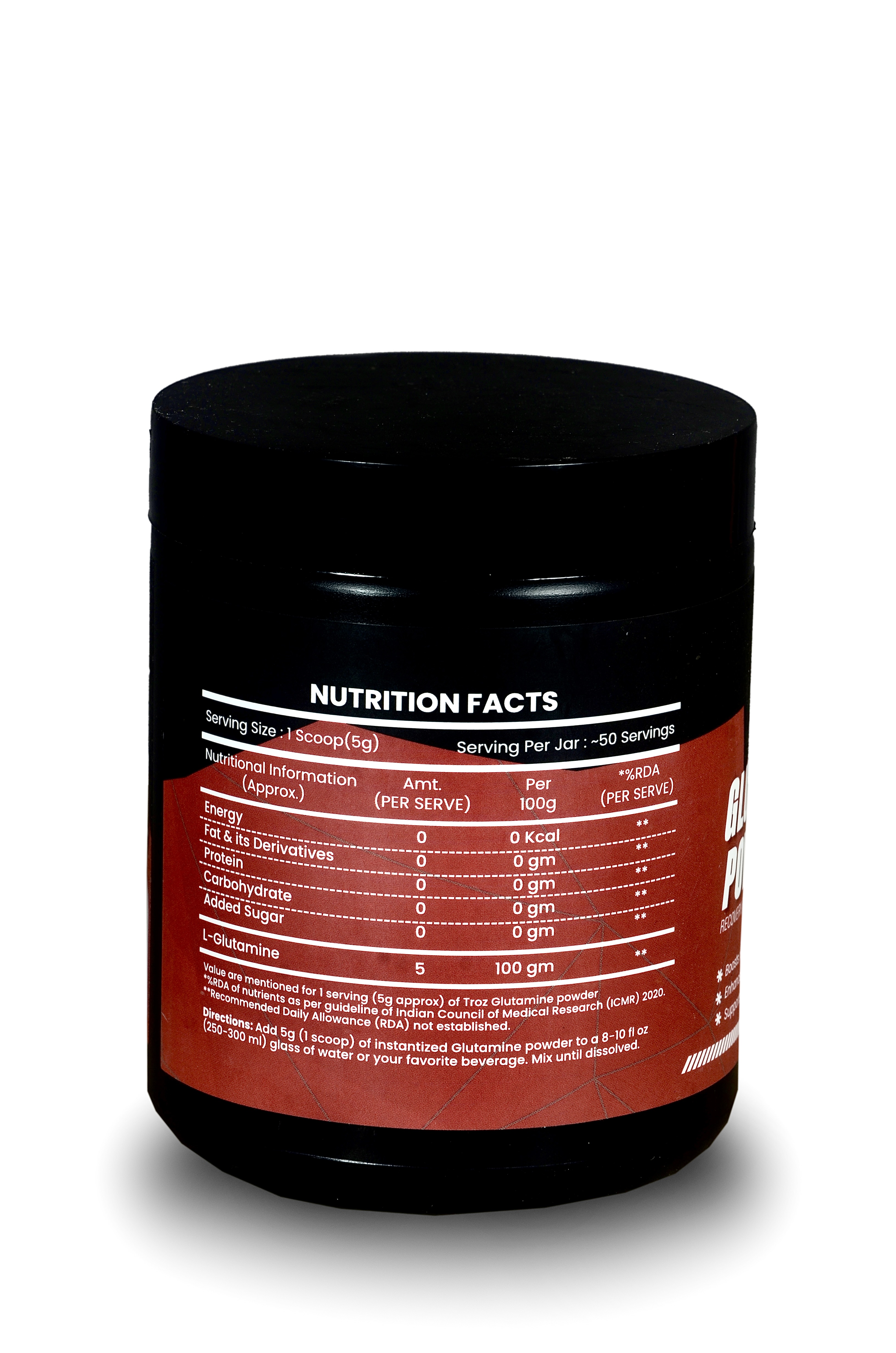 Troz L-Glutamine Powder 5000 mg (250 GM,50 Servings) For Speeds Up Post Workout Growth & Recovery Supplement | Good For Digestive Health - Tested & Trusted, No Artificial Filler - Unflavored